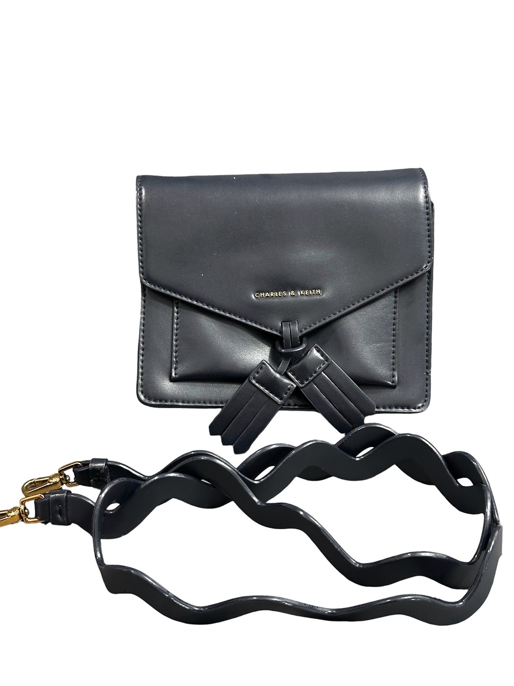 CHARLES & KEITH Navy Blue Flap Crossbody Bag w/ Removable Wave Strap